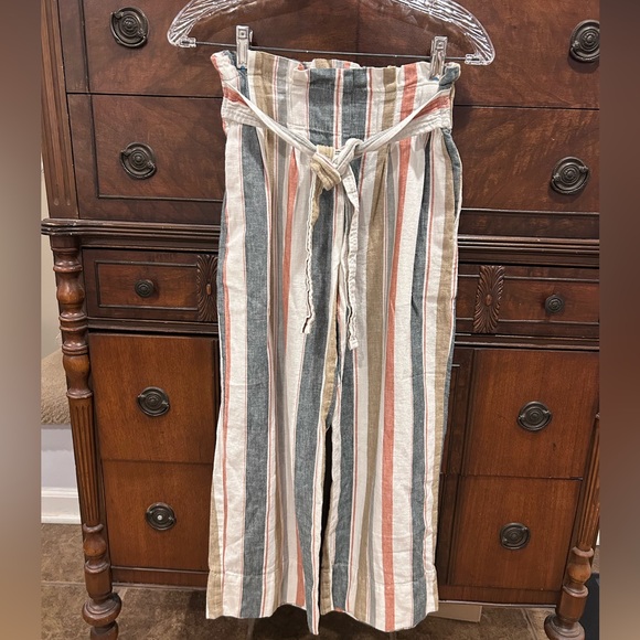 Madewell Huston Linen Blend Pull-On Striped Crop Pants Women's Size M - Picture 4 of 14